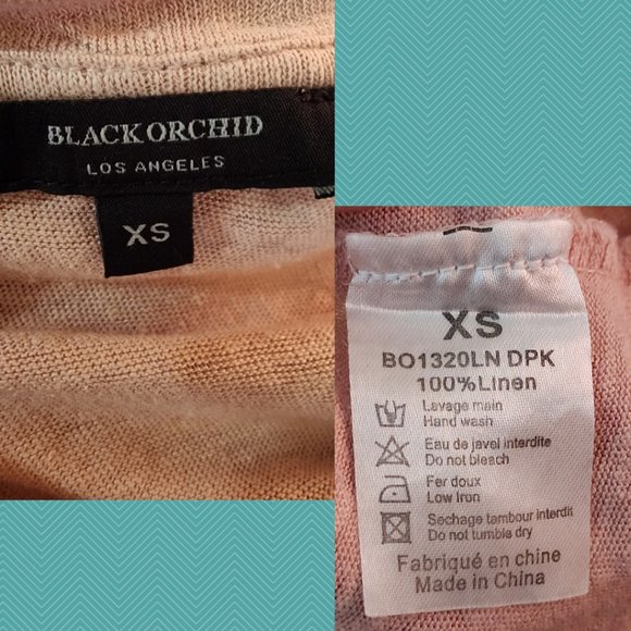 Black Orchid Pink 100% Linen Distressed Holes Long Sleeve Tee - Picture 5 of 5